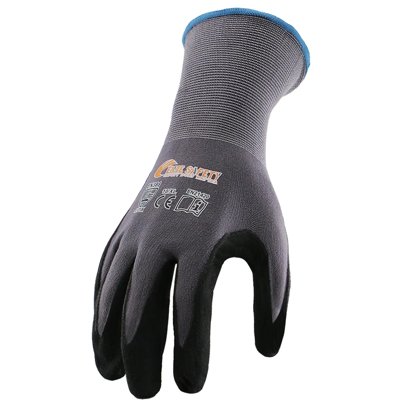 ENTE SAFETY CE 4141X Breathable 15G Nylon Spandex Nitrile Sandy Gloves Anti-Slip Coated Garden Protective Work Gloves S-XL
