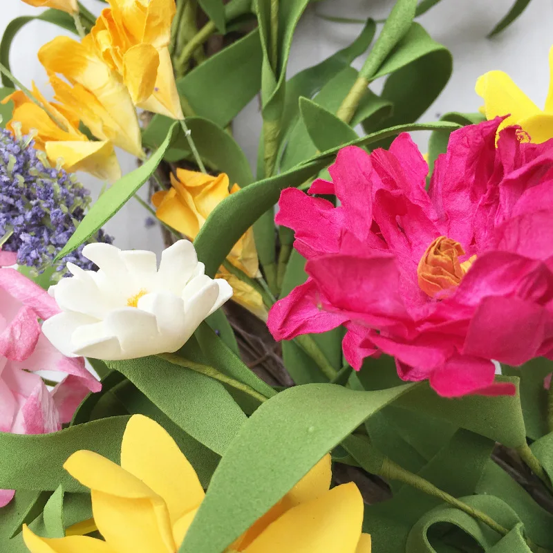 Artificial Sunflower Wreath Summer Fall Large Wreaths Around Flower Green Leaves for Front Door Indoor Wall Or Window Decor