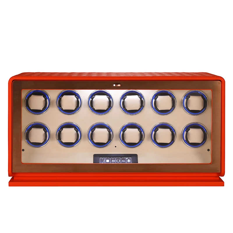 Embers 2024 New Leather Watch Winder 12 slots Black Green Orange LED light Touch Screen Control
