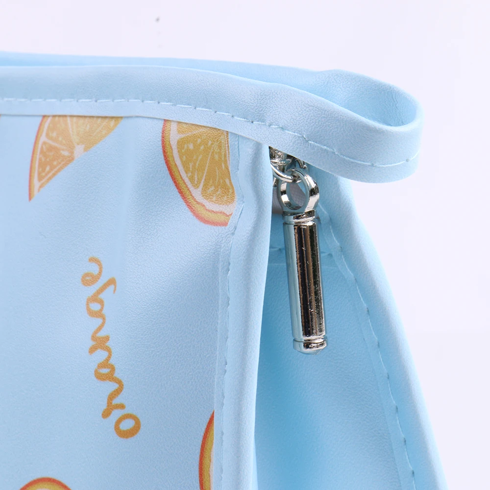 Wholesale Customized Orange Printed Light Blue Skype Cosmetic Bag Set Makeup Bags For Ladies Women