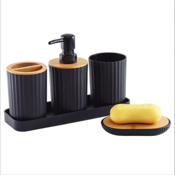 Custom Logo Bathroom Accessories Five-piece Suit Set Tooth-Brushing Cup Press Emulsion Bottle Sets