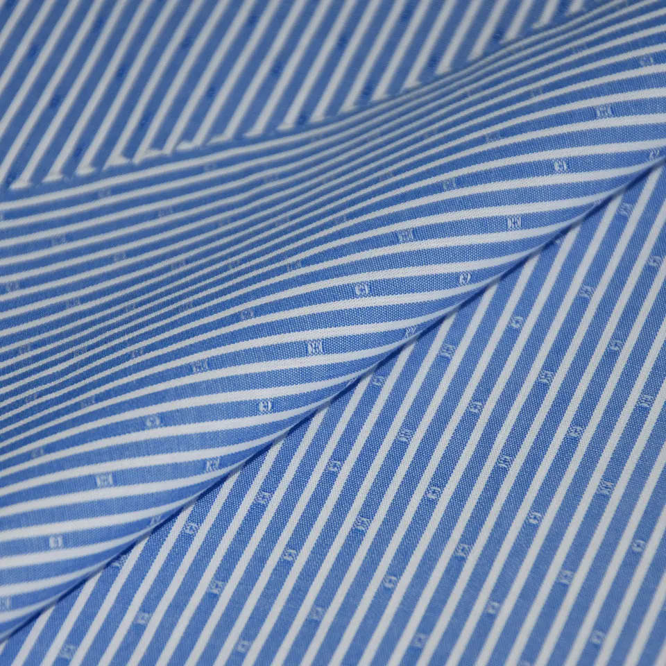 Italy man shellort weave blue blouse yarn dyed 100% cotton dobby little stripe shirts woven fabric