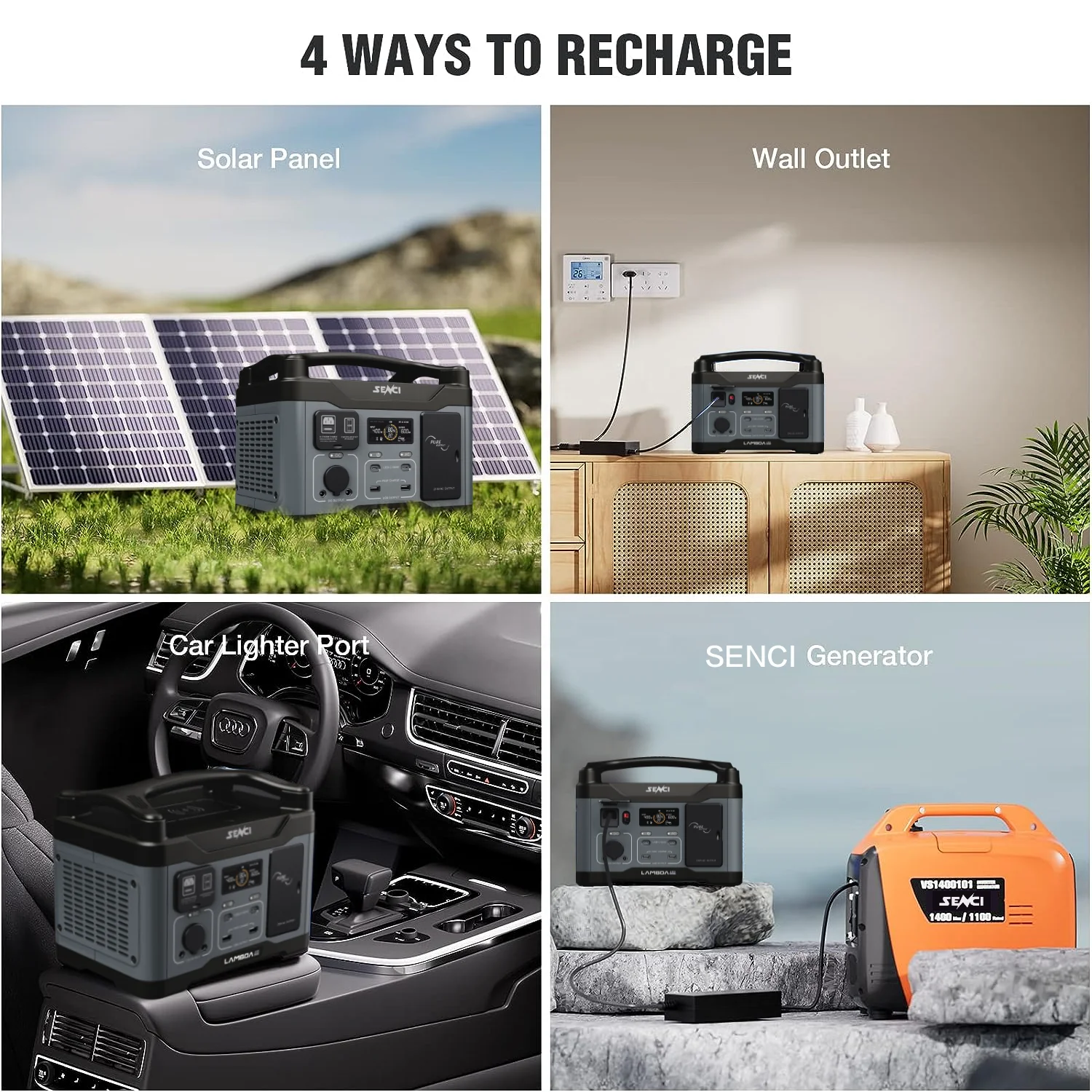 Senci Portable Outdoor Power Station 600W Rechargeable with Solar Panel Car Power Source MPPT Controller EU Plug for Europe