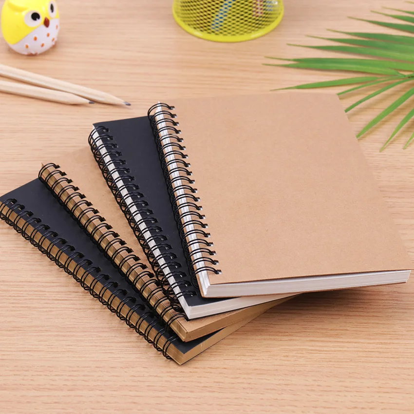Retro Spiral Coil Sketchbook Kraft Paper Notebook Sketch Painting Diary Journal Student Blank Book Memo Notebook