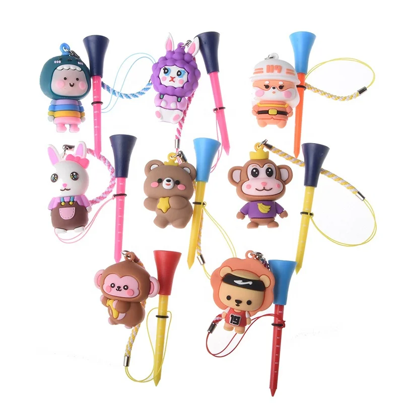 Unbreakable Mixed Colors Golf Tees Easy To Find And Pick Up Golf Accessory Portable Rubber Top Golf Tee With Cartoon Pendant