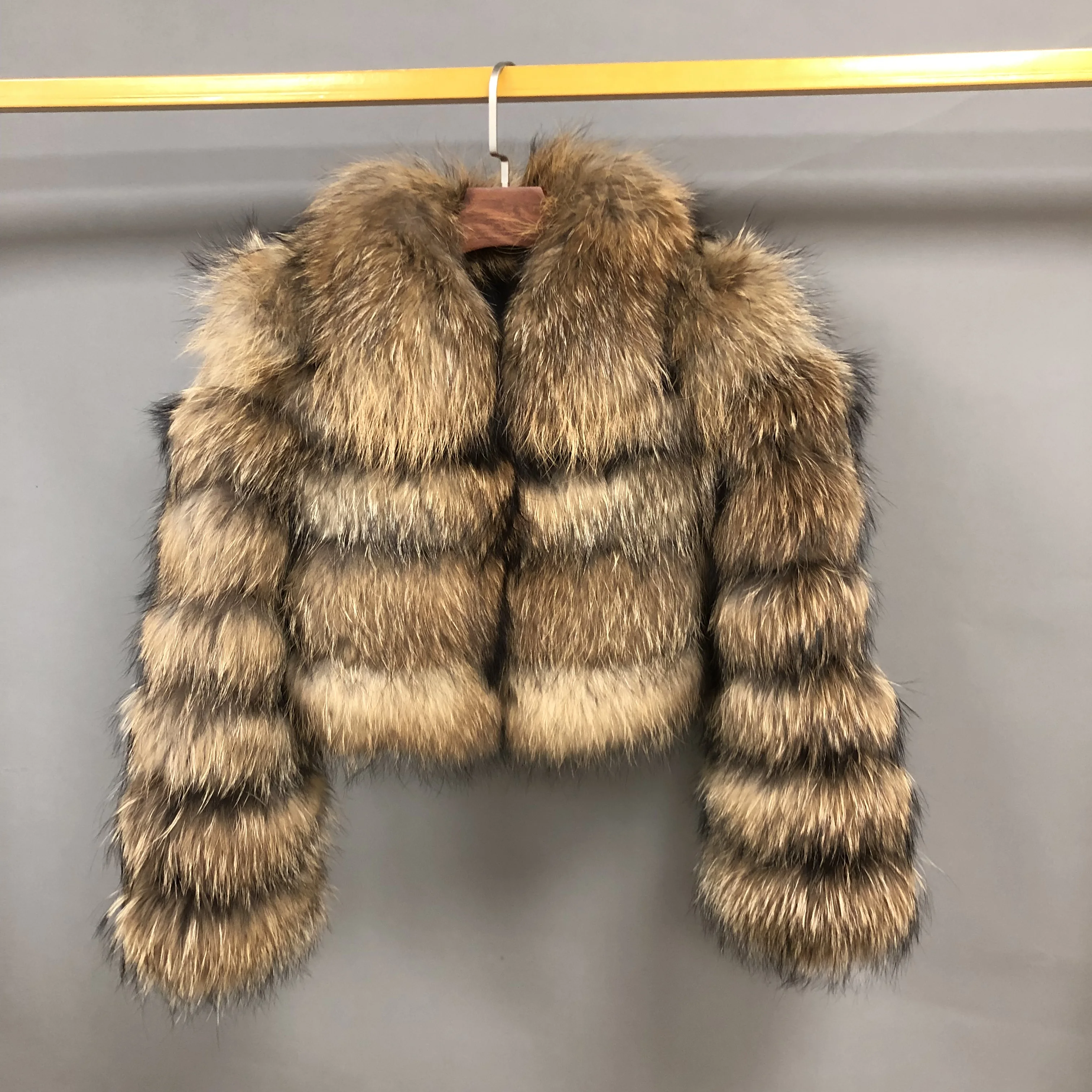 Fashion Winter Real Raccoon Fur Coat Women Luxury Genuine Fur Jacket Thick Warm Fur Parka Lady