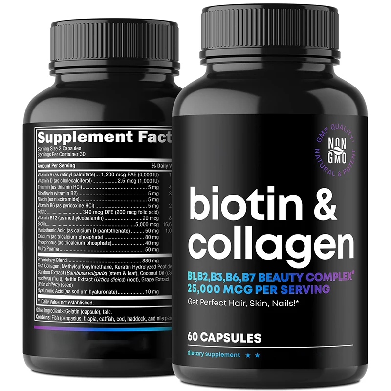 Collagen And Keratin Biotin Vitamins Capsules For Hair Skin And Nails Growth Premium Biotin Capsules Supplement For Women & Men