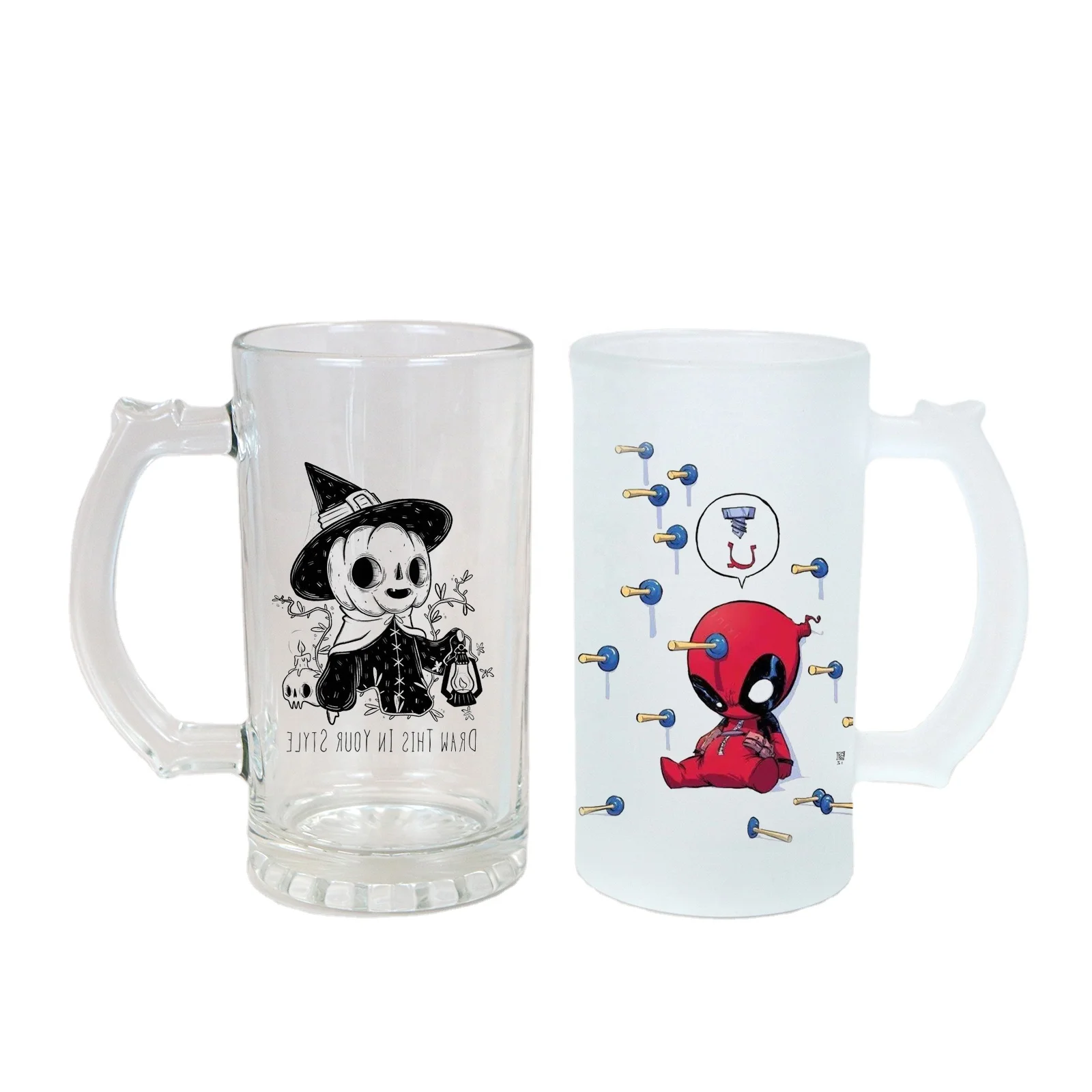 Warehouse 16oz frosted Transparent Large Capacity wine set with handle glass beer cup sublimation glass beer mug cup