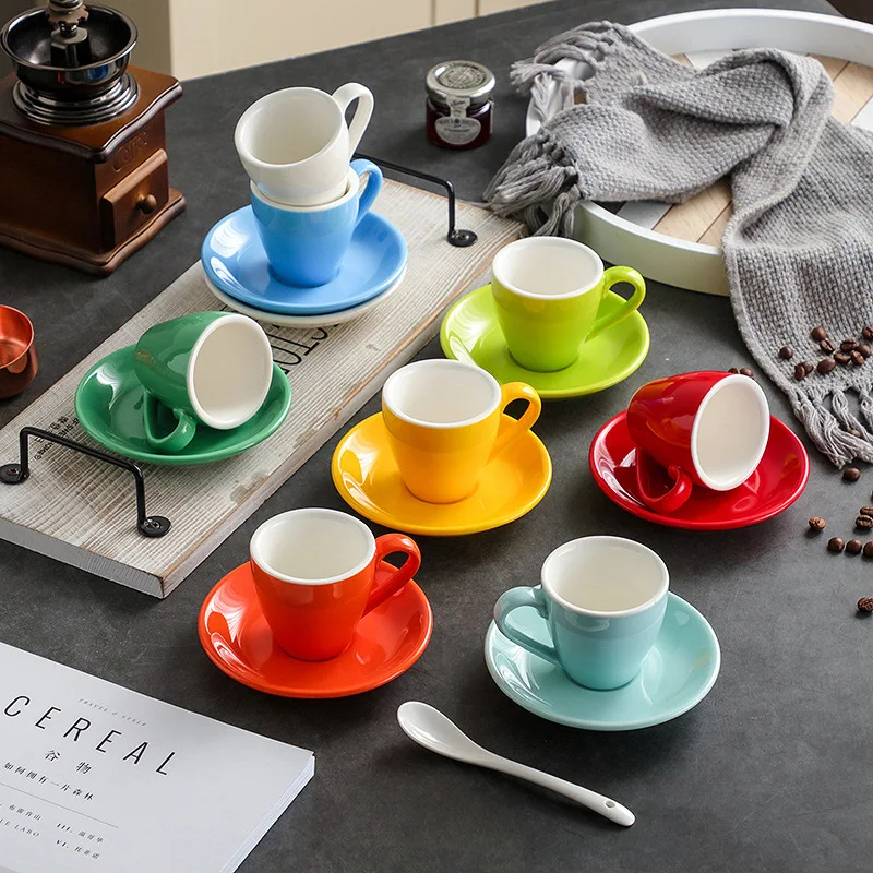 Custom logo ceramic 80cc espresso coffee cup and saucer white porcelain tea cup dish with your design