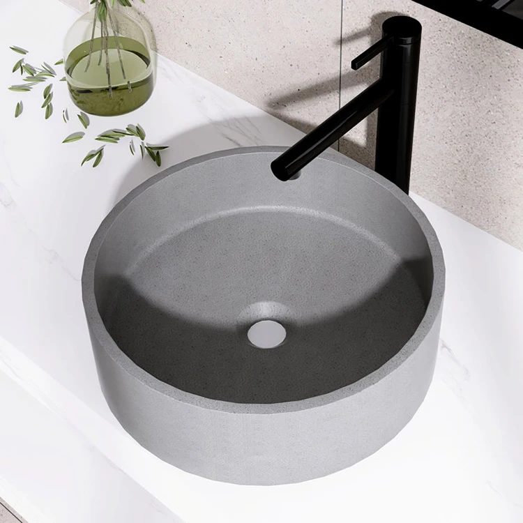 wholesale custom cement gray concrete circular vessel fancy bathroom sink hand wash basin for hotel apartment villa