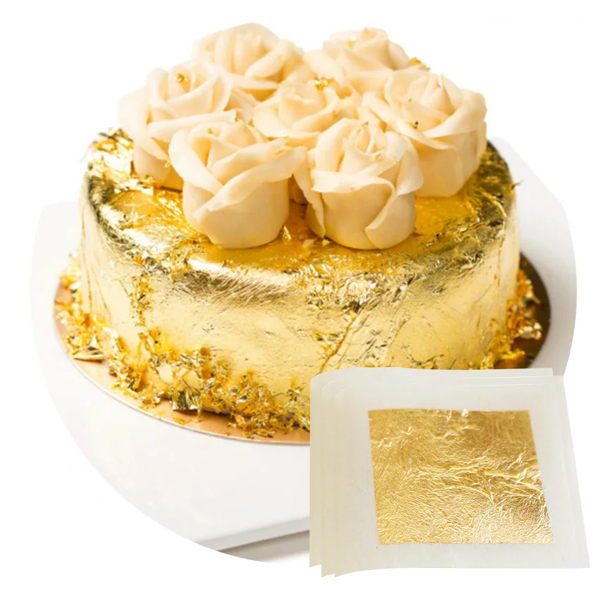 Hoja de oro 24k Съедобные золотые листы 4,33*4,33 см enchapado de oro для конфет, напитков, тортов, пекарен, декоративные ингредиенты