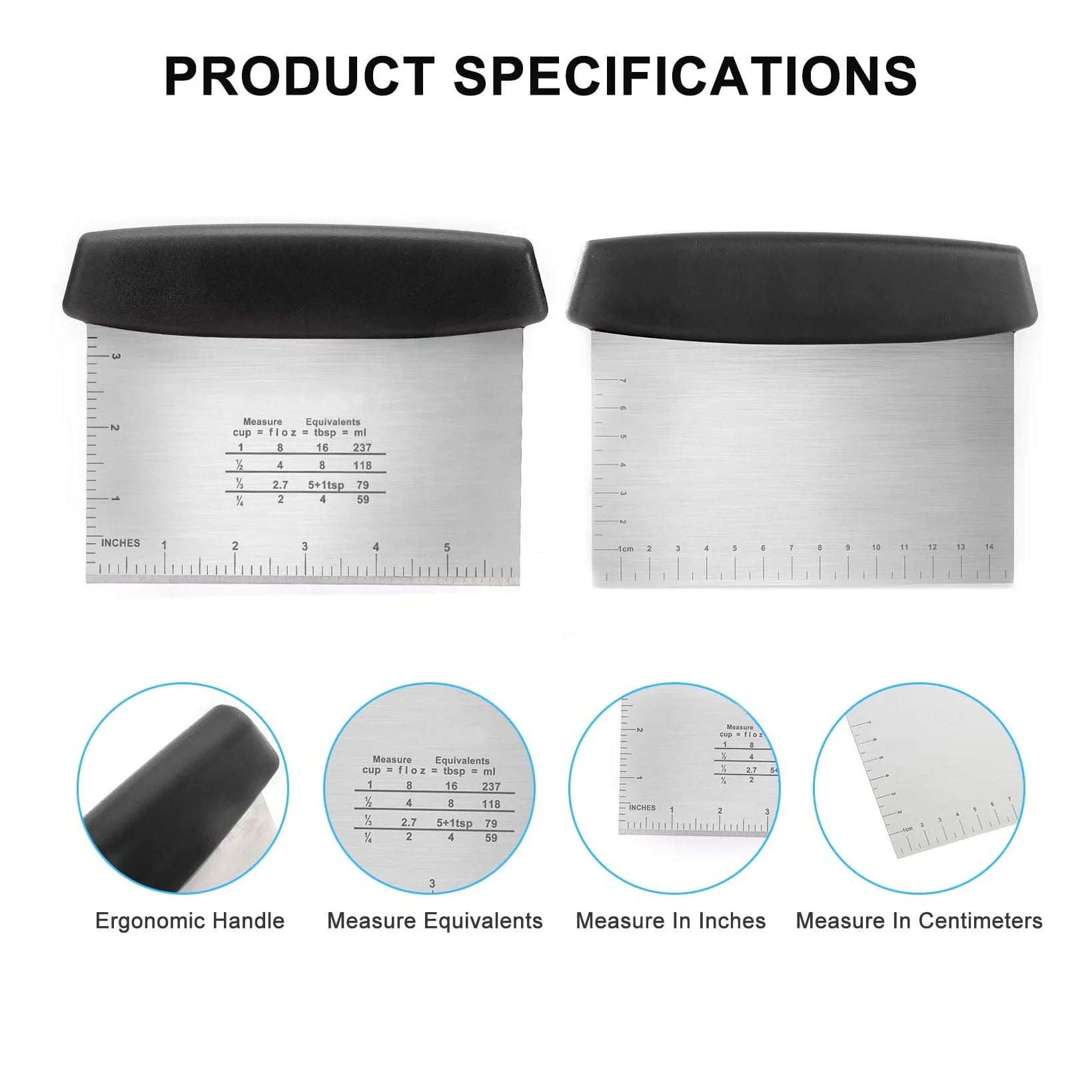 Amazon Hot Sale Stainless Steel Bench Scraper with Measuring Scale