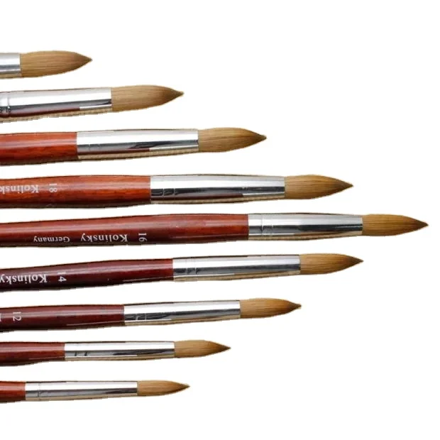 New Synthetic Kolinsky  Brush Nail Art Liner Brushes Dual Ended 3d Nail Art Brush Set Rose Gold Metal Handle