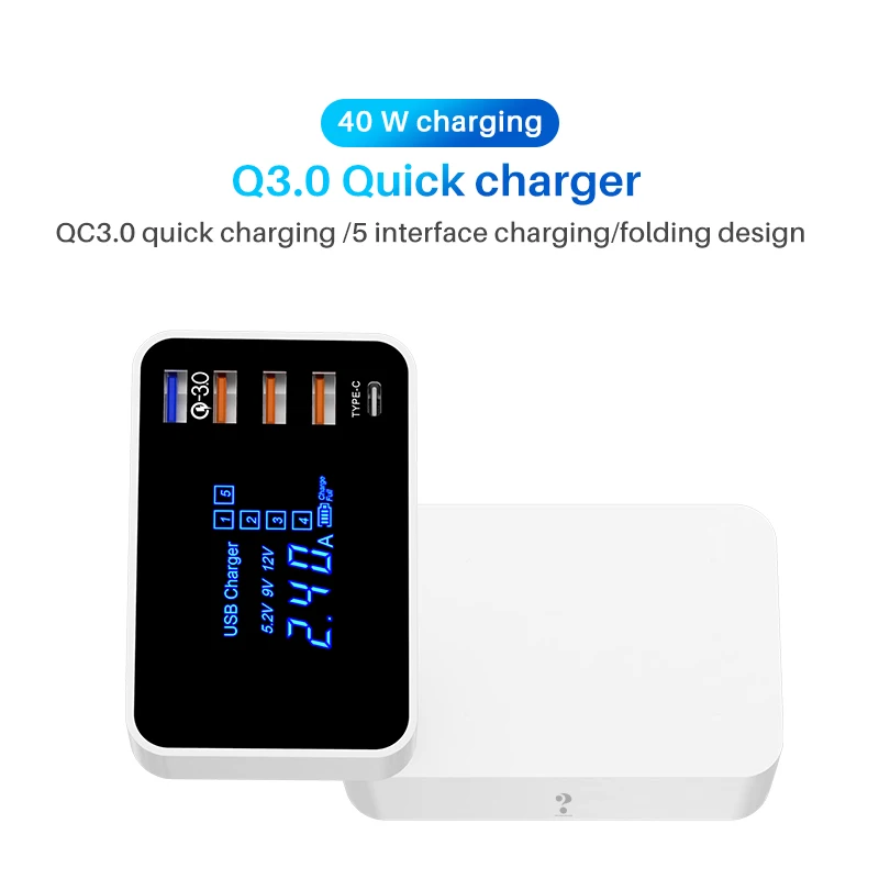 
40W charging cables QC 3.0 quick charger folding design usb multi charger charging for phone/ipad charger smart 