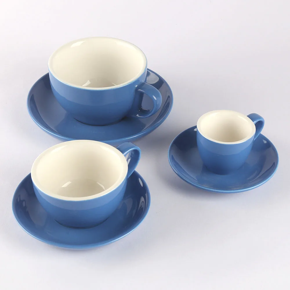 Nordic Blue Thick Design Ceramic Porcelain Coffee Tea Cup with Saucer Set