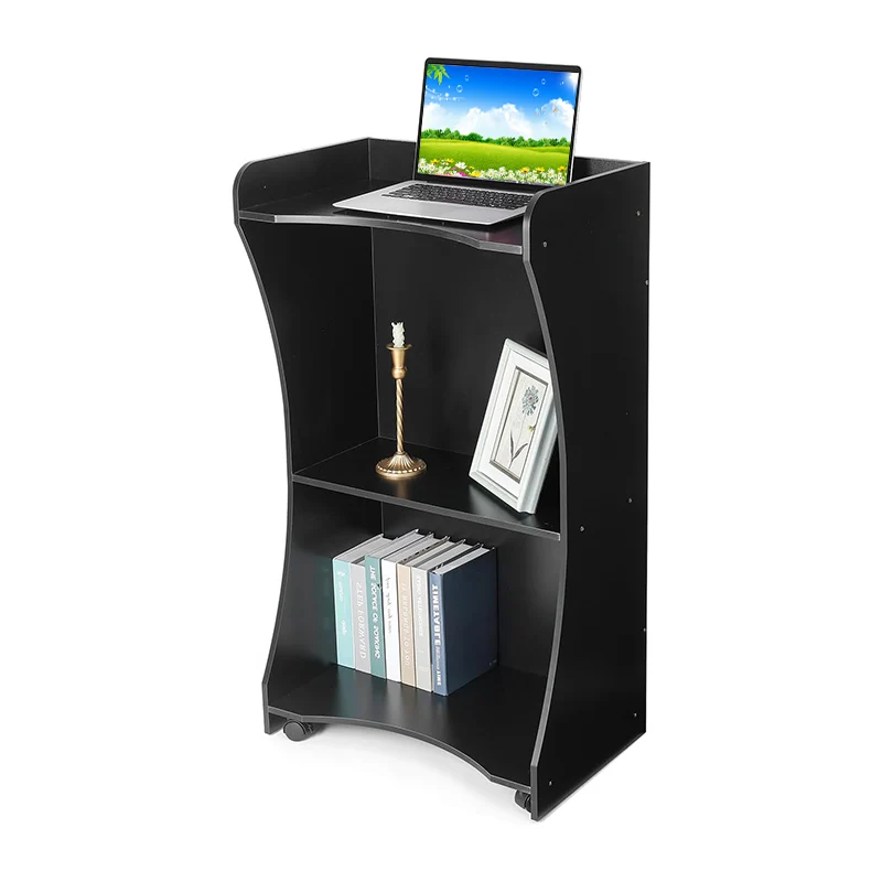 Wooden Lectern with Wheels Modern Podium Stand  Reception Desk with Good Shape Design for Churches School Hotel