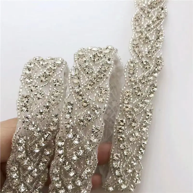 Iron Glue on Bridal Wedding Bridesmaids Dress Gown Diamante Appliques Sash Belt DIY  Silver Crystal Rhinestone Applique
