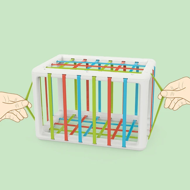 KSF Baby Shape Sorter Toys Colorful Cuboid Elastic Band Box With 12 PCS Multi Sensory Shape Montessori Learning Toys For Toddler