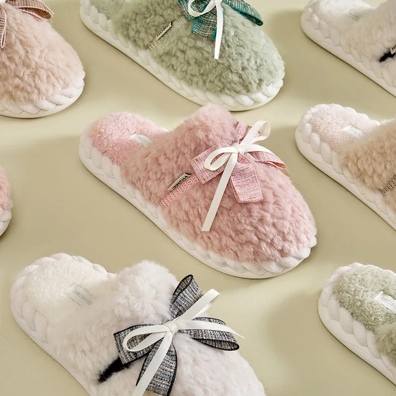Fairy Style Plush Slippers For Autumn And Winter New Indoor Anti Slip High-End Butterfly Cotton Slippers Wholesale