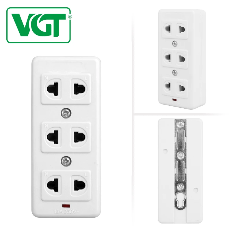 VGT New Published Socket for  Power Strip with 3 outlet for 2 pin plugs