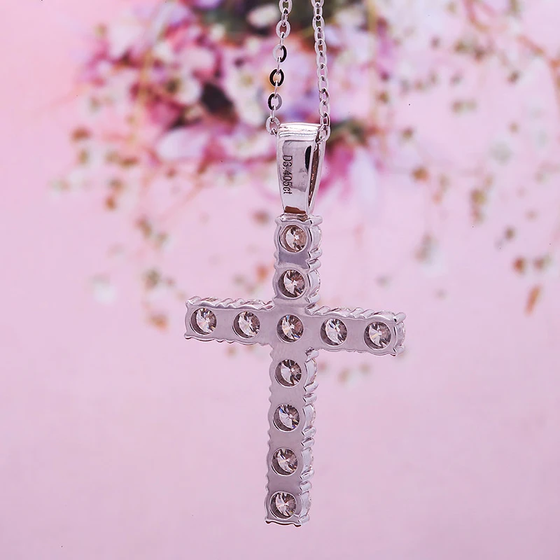 Classic Popular Design 18k White Gold High Quality Round Diamond Moissanite Jewellery Round Cross Pendants For Followers