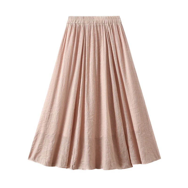 Vintage Cotton Linen double-layer Skirt for Women 2024 new Medium Long Dress Skirt