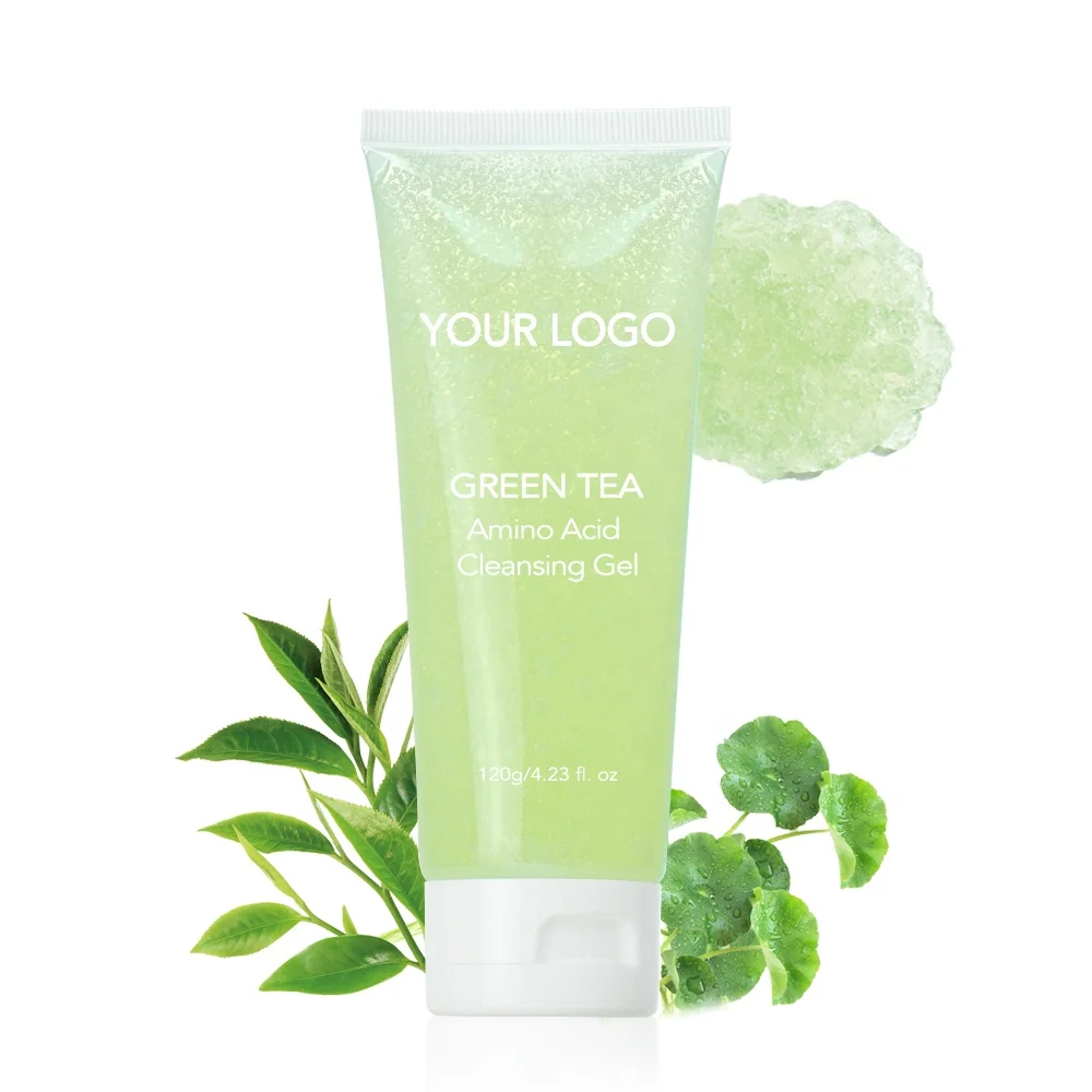 Private Label Hydrating Facial Jelly Cleanser Green Tea Face Wash Amino Acid Gentle Cleansing Gel