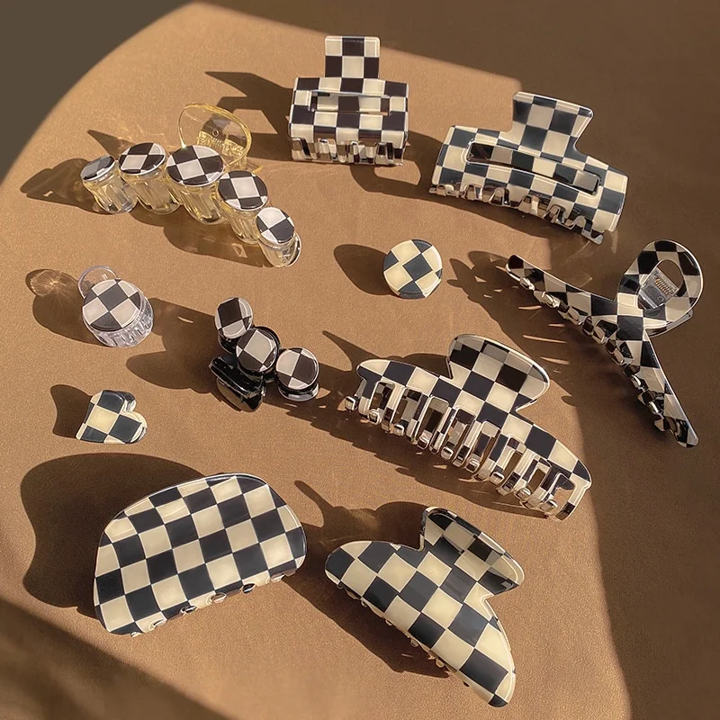 Fashion Women Hair Accessories sexy Black and White checkerboard Hair Claw large acrylic claw hair clips for girls