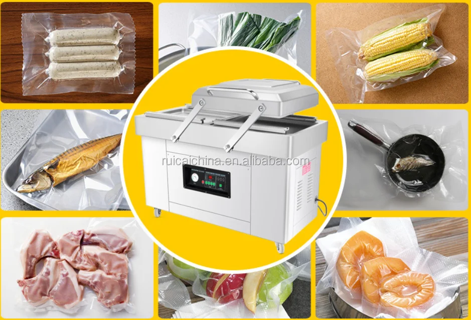 Large two chamber plastic bag food fish vacuum nitrogen sealer packing machine/ fresh food sealing machine for Sea food