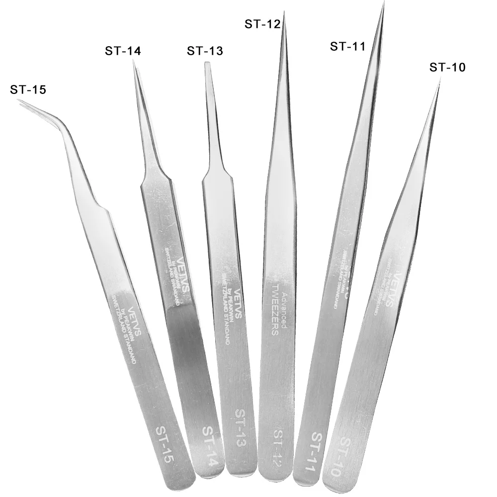 1set 8pcs Vetus ESD Tweezers Interchangeable Head Antistatic Carbon Fiber Forceps ESD-259/259A/242/249/250/2A/7A/00