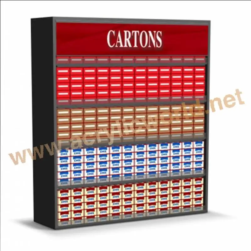 cigarette display acrylic cigarette shelf / plastic pusher for sale, PS cigarette display with pusher