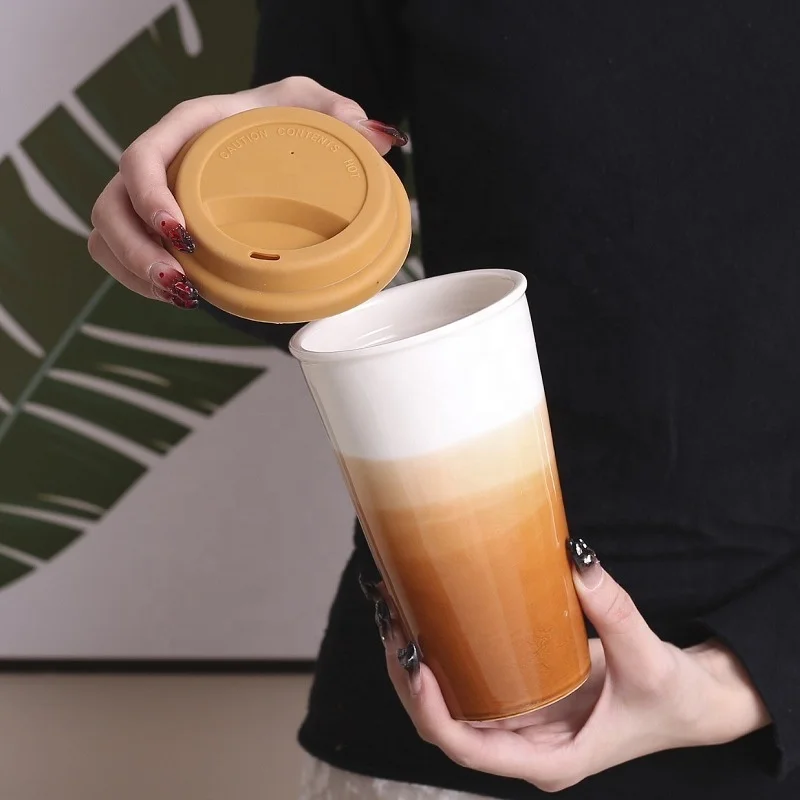 Customized Logo Ceramic Travel Tea Cup Portable Ceramic Travel Cup With Lid