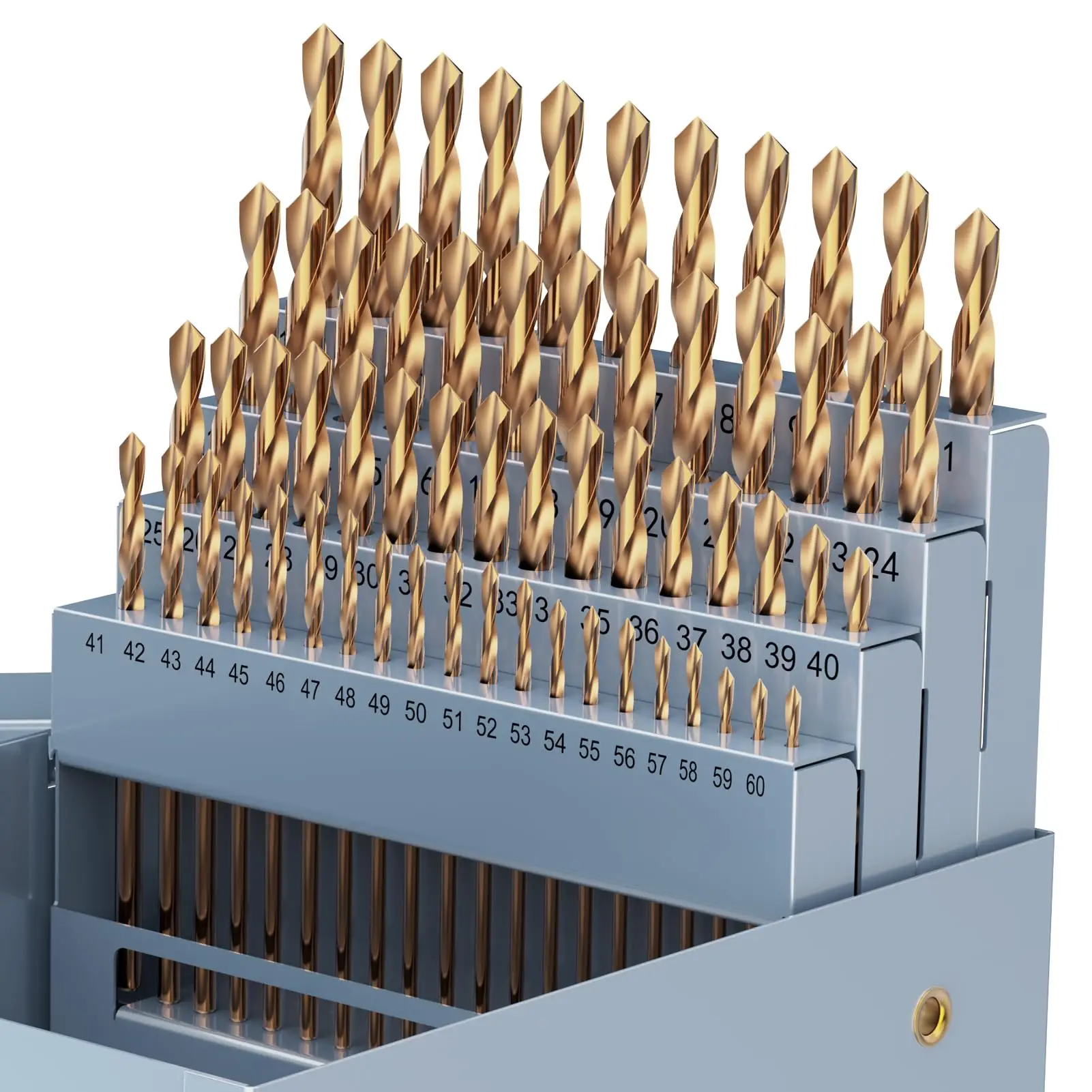60 pcs 135degree split point hss 4241 titanium twist packing plastic box twist drill bit for metal drilling hss twist drill set