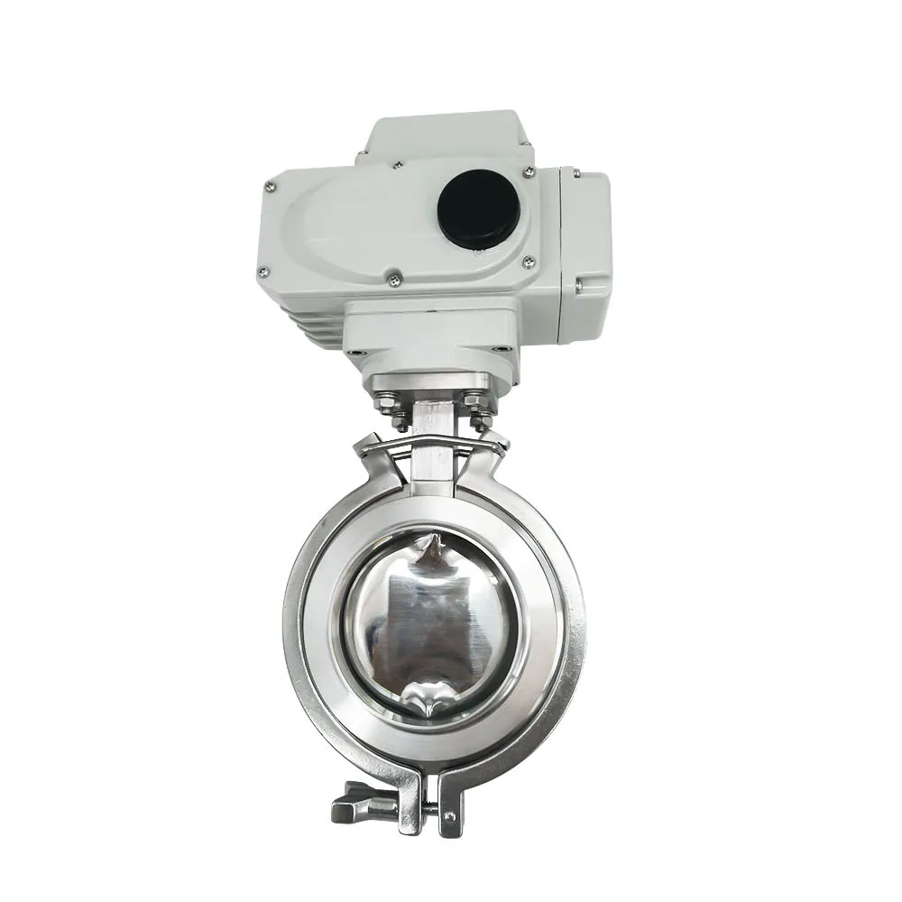 3A sanitary stainless steel weld electric motorized powder Butterfly Valves with PTFE gasket