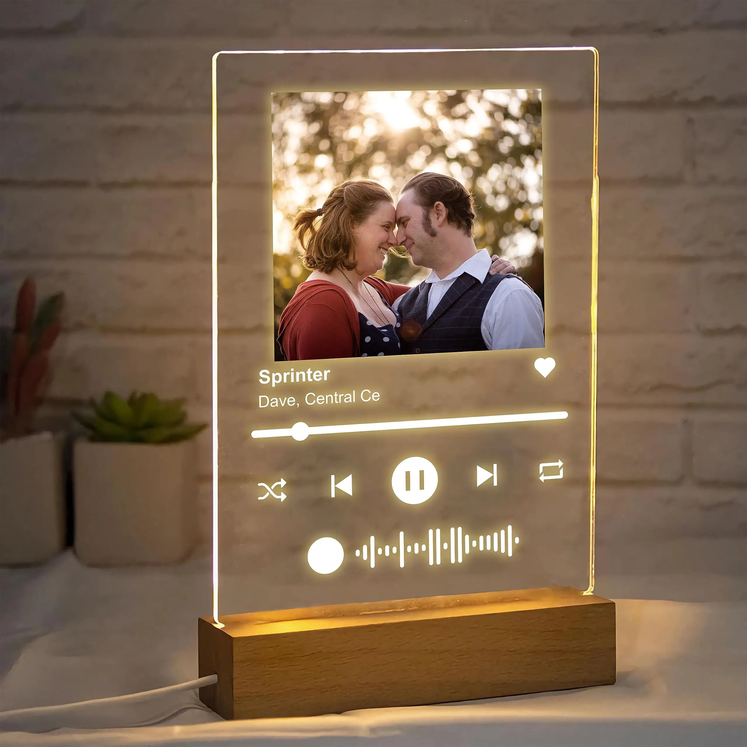Custom Music Spotify Code Personal Photos/Album Plaque Acrylic LED Light Music Board Song Code Stand with Wooden Base