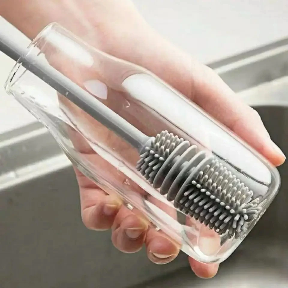 High Quality  Hot Sale  Multifunctional Silicone Long Handle Brush For Baby Feeding Bottle