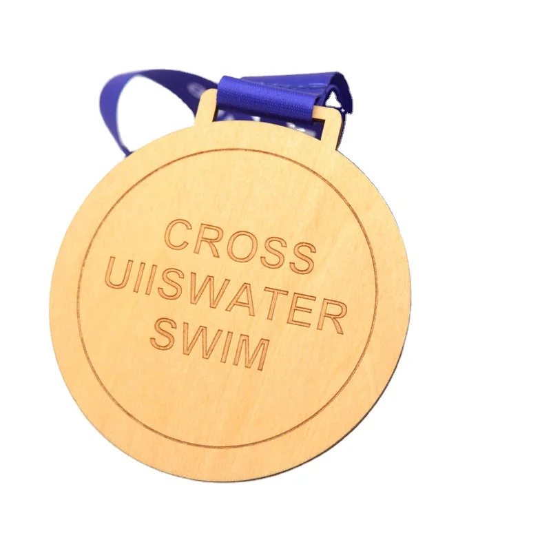 Laser Engraved laser cut Custom Wooden Personalised Medallion swimming Wood Medal