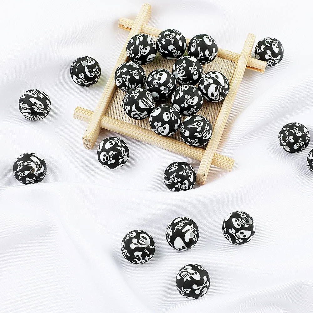 15mm Silicone Terrazzo Leopard Teething Beads PVC Free Silicone Beads Baby Print Round Baby Silicone Beads