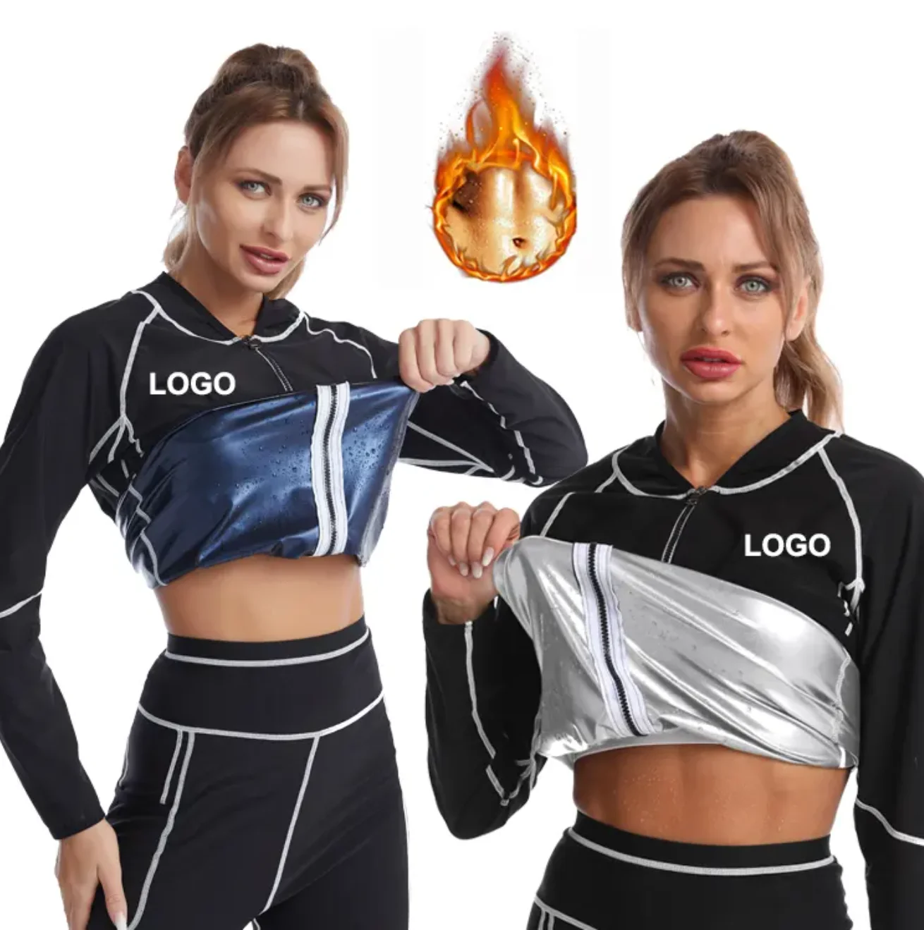 Women Waist Trainer Sauna Sweat Corset Zip Front Sauna Weight Loss Sweat Slimming Neoprene Jogging Suits Fat Burning Fast