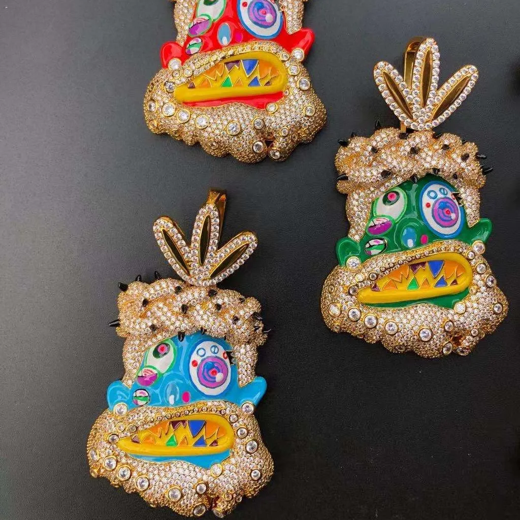 CSJY Hip Hop Jewelry Dripping Oil Gold Diamond Iced Out Happy Face Charm Pendant