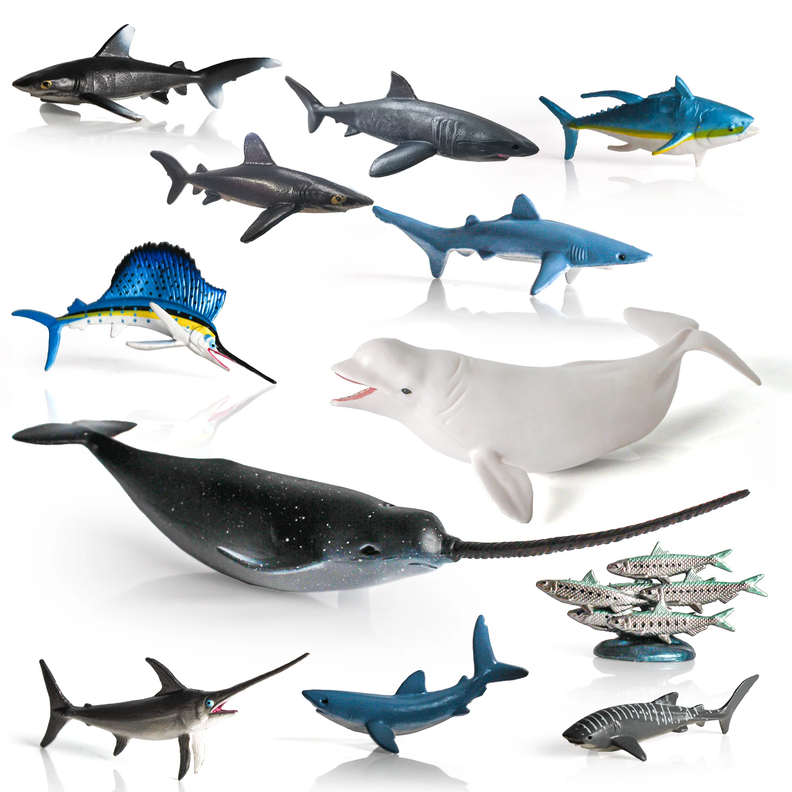 Amazon Hot Selling Ocean Sea Animals Set Fish Toys 12PCS Sea Creatures Sharks Figurines Whale Toys Sailfish Figure Narwhal