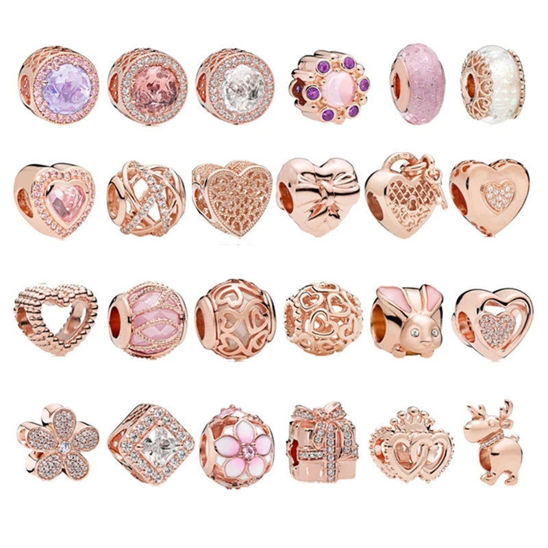 925 sterling silver rose gold pink string charm suitable for Original bracelet necklace beaded ladies DIY jewelry