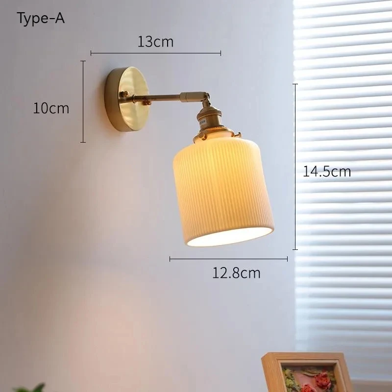 Brass Ceramic Lampshade Pull Wire Switch Swivel Sconce For Bedroom Bedside Wall Light Home Decoration Vintage Wall Lamp