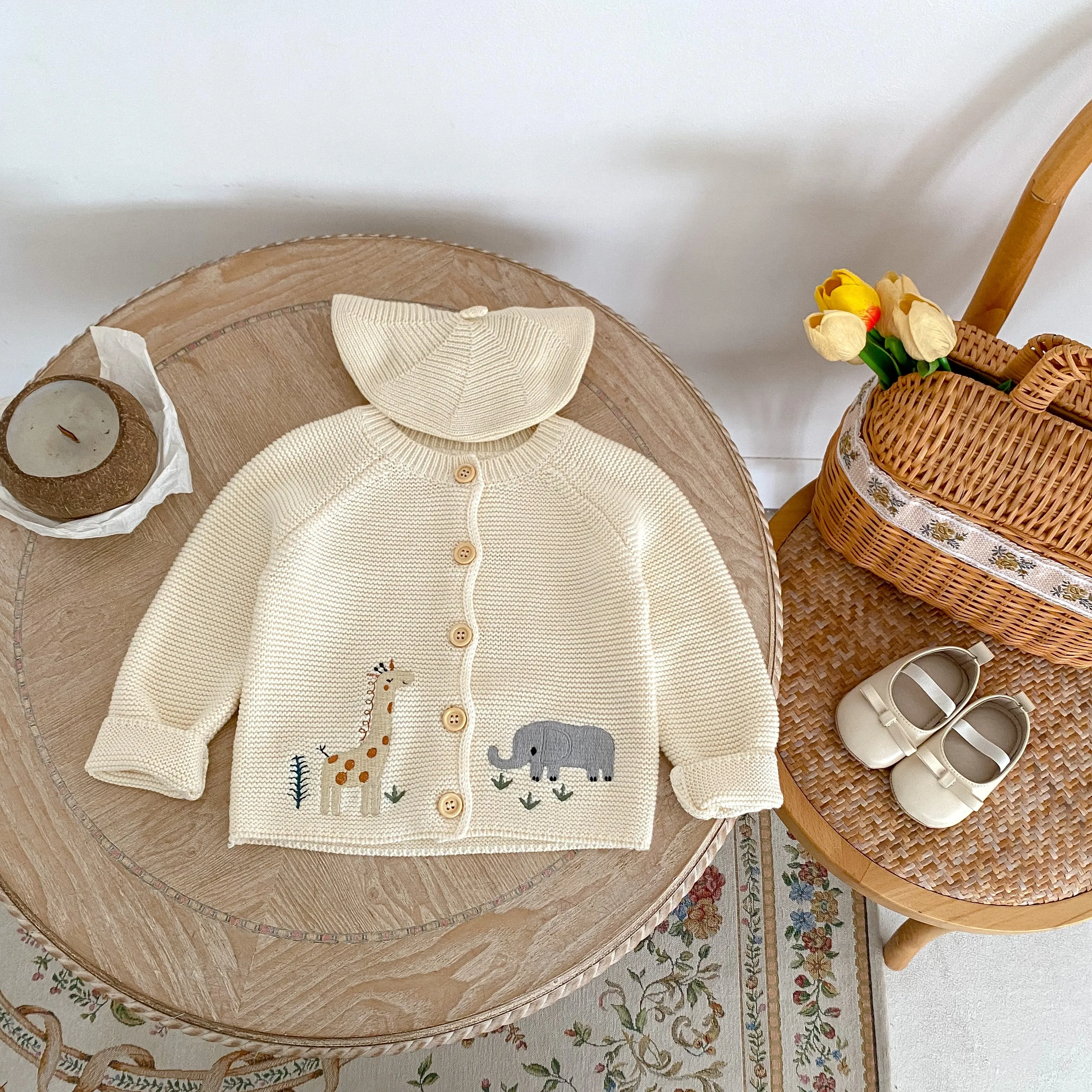 Customized logo from 1pcs Engepapa Autumn Girls Embroidered Knit Jacket Cotton Infant Long Sleeve Coat High Quality Baby Clothes