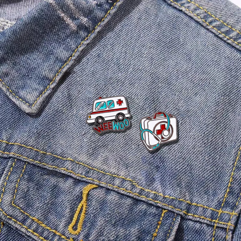 Wholesales Explosive Medical Series Metal Enamel Brooch Stethoscope Electrocardiogram Ambulance Medical Badge