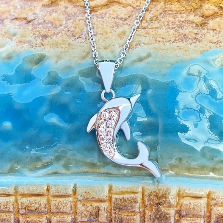 Fine Women Jewelry 925 Sterling Silver Pendants Dolphin Shape with Cubic Zircon for Women Ladies ODM OEM