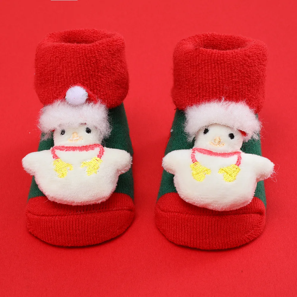 New Christmas baby shoes socks with non-slip glue winter thickened terry socks baby shoes grip socks