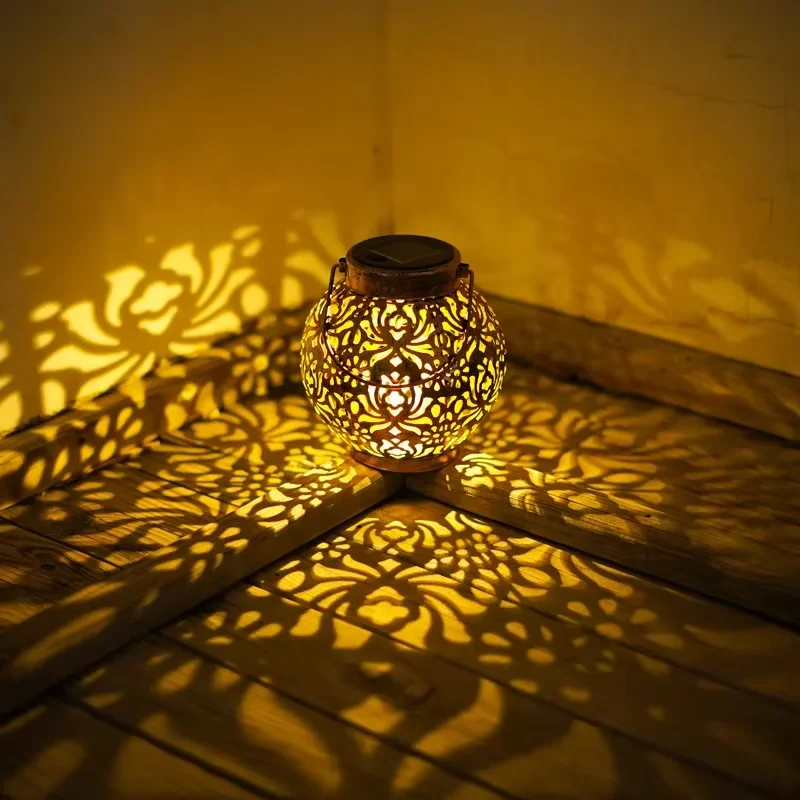 Outdoor Garden Courtyard Lawn Decor Waterproof Iron Art Hanging Lights solar panel lantern LED Landscape Light