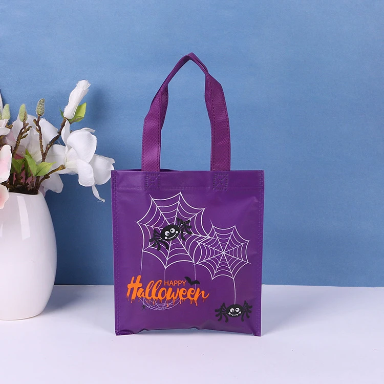 Laminated non-woven shopping bag with halloween themed pattern to customize the logo you need