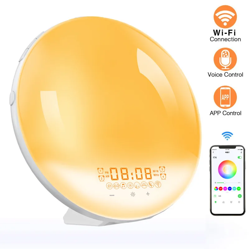 Night Alarm Wake Up Table Wake-Up Light Sunset Simulation Led Clock Wakeup Function Smart Digital Sunrise Light